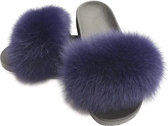 Berry Real Polar Fox Fur Slippers
