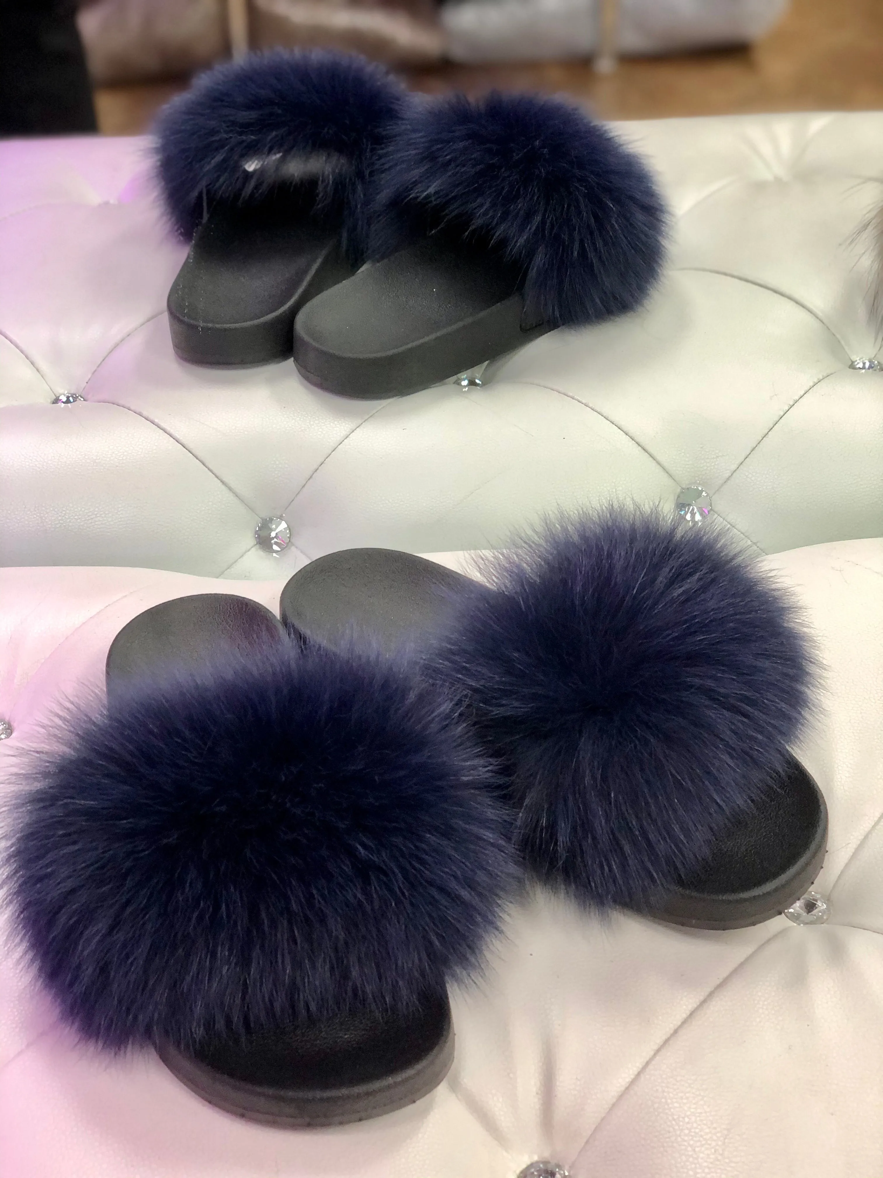 Berry Real Polar Fox Fur Slippers