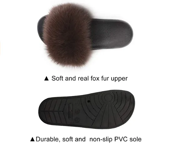 Brown Real Polar Fox Fur Slippers