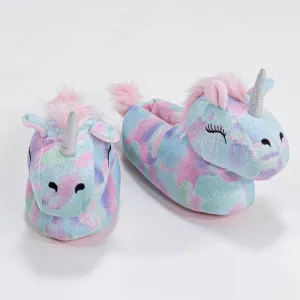 Children's Fluffy Multi Coloured Unicorn Slippers