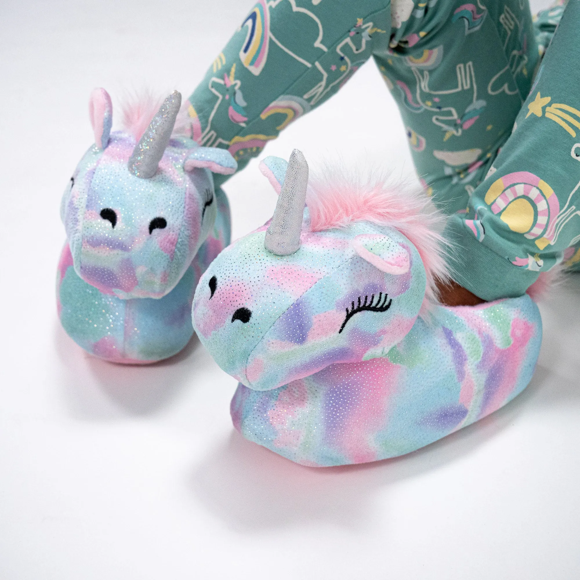 Children's Fluffy Multi Coloured Unicorn Slippers