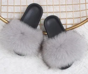 Cloudy Gray Real Polar Fox Fur Slippers
