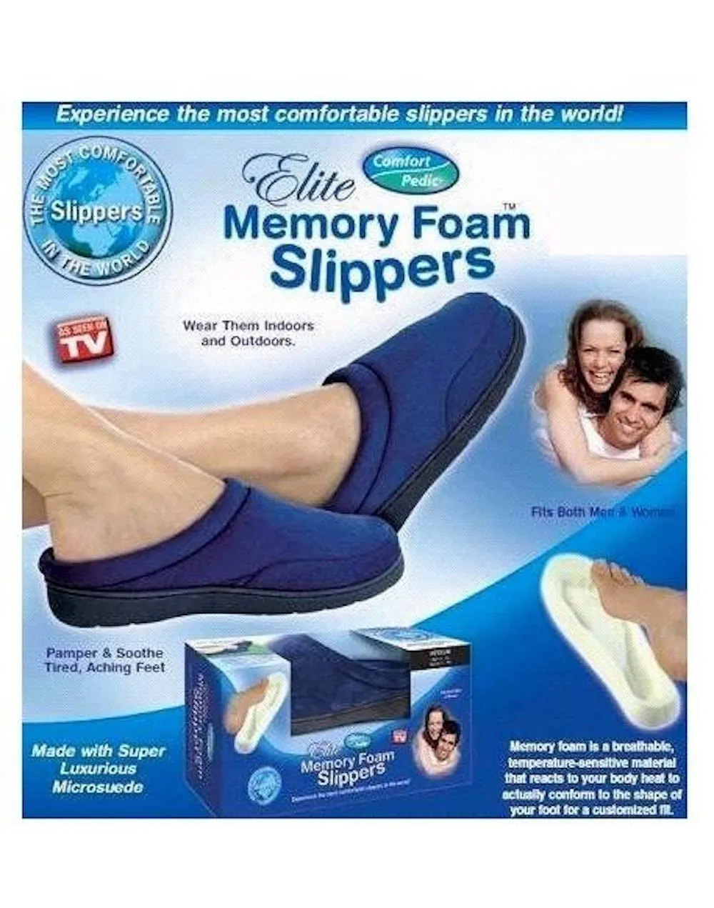 Elite Comfort Pedic Memory Foam Slippers- Large (M 9-10 /W 11-12)