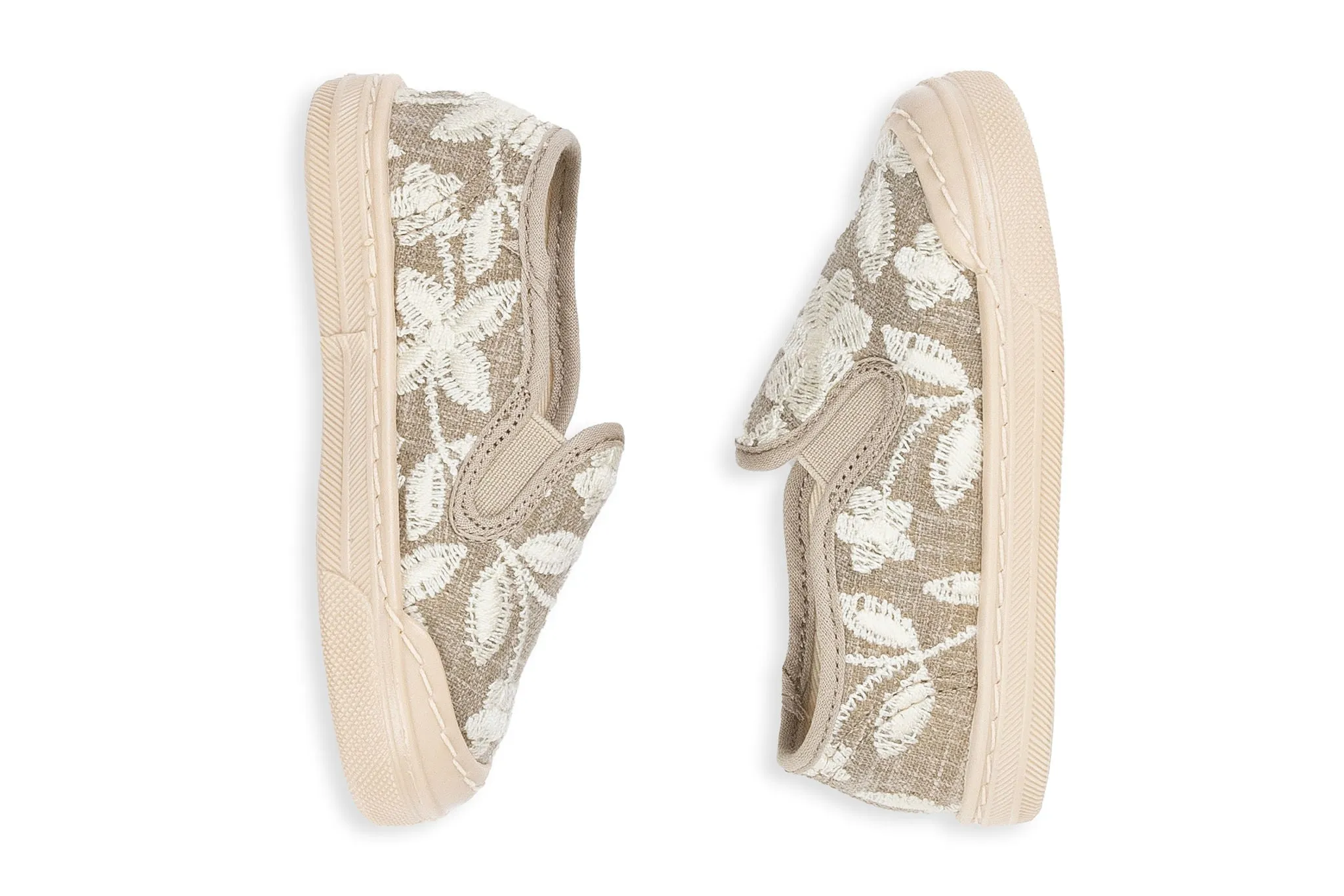 Girl's Taupe Jane Floral Embroidered Slip-ons