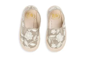 Girl's Taupe Jane Floral Embroidered Slip-ons