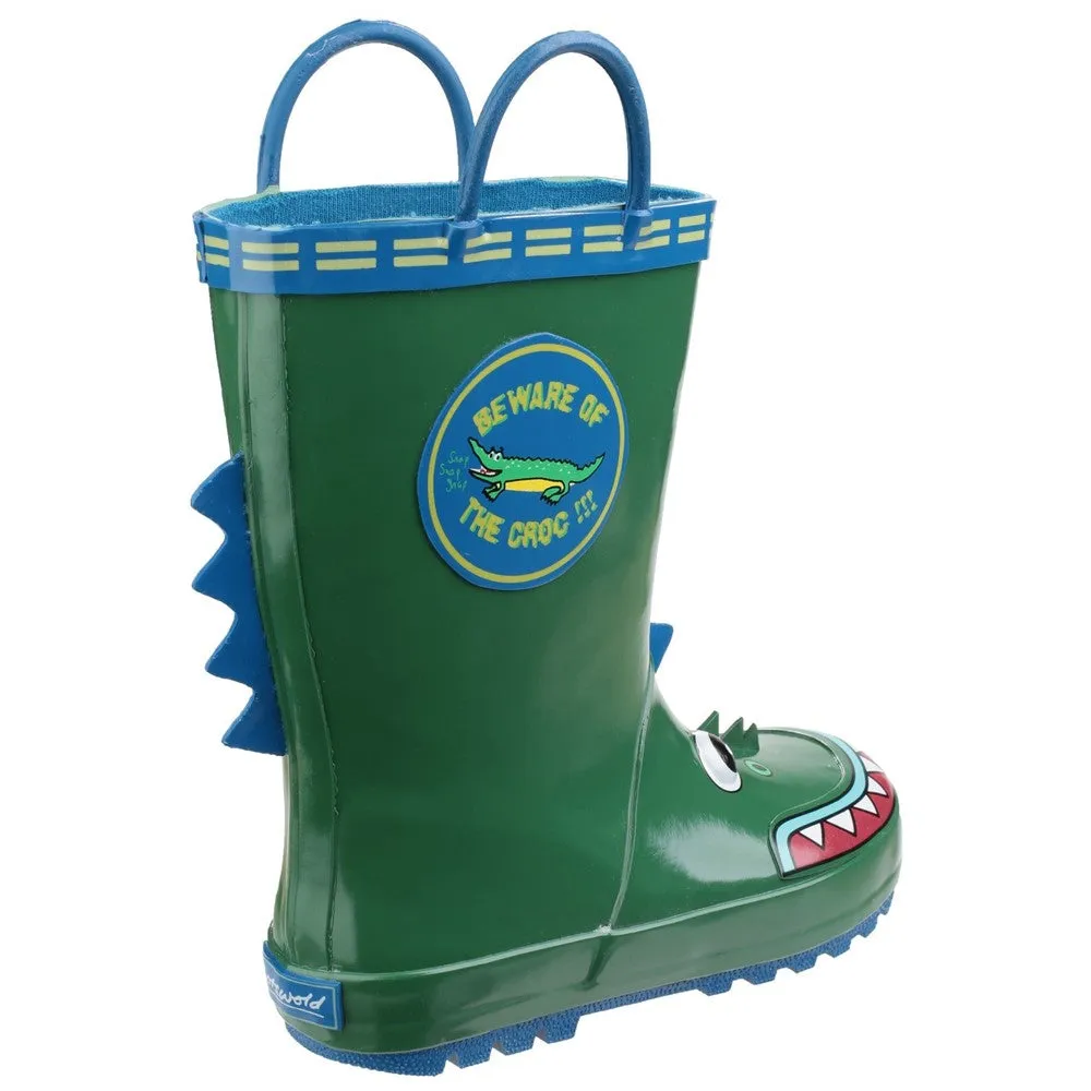 Kids Puddle Waterproof Pull On Boots Crocodile