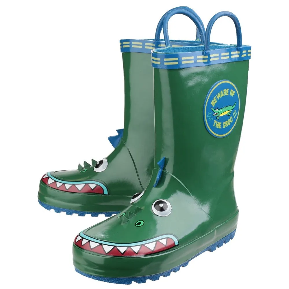 Kids Puddle Waterproof Pull On Boots Crocodile