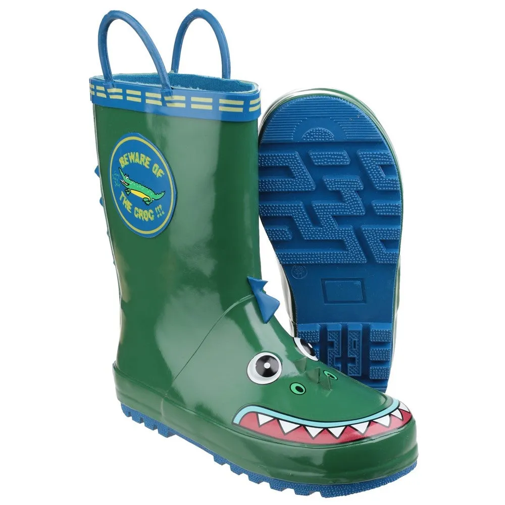 Kids Puddle Waterproof Pull On Boots Crocodile