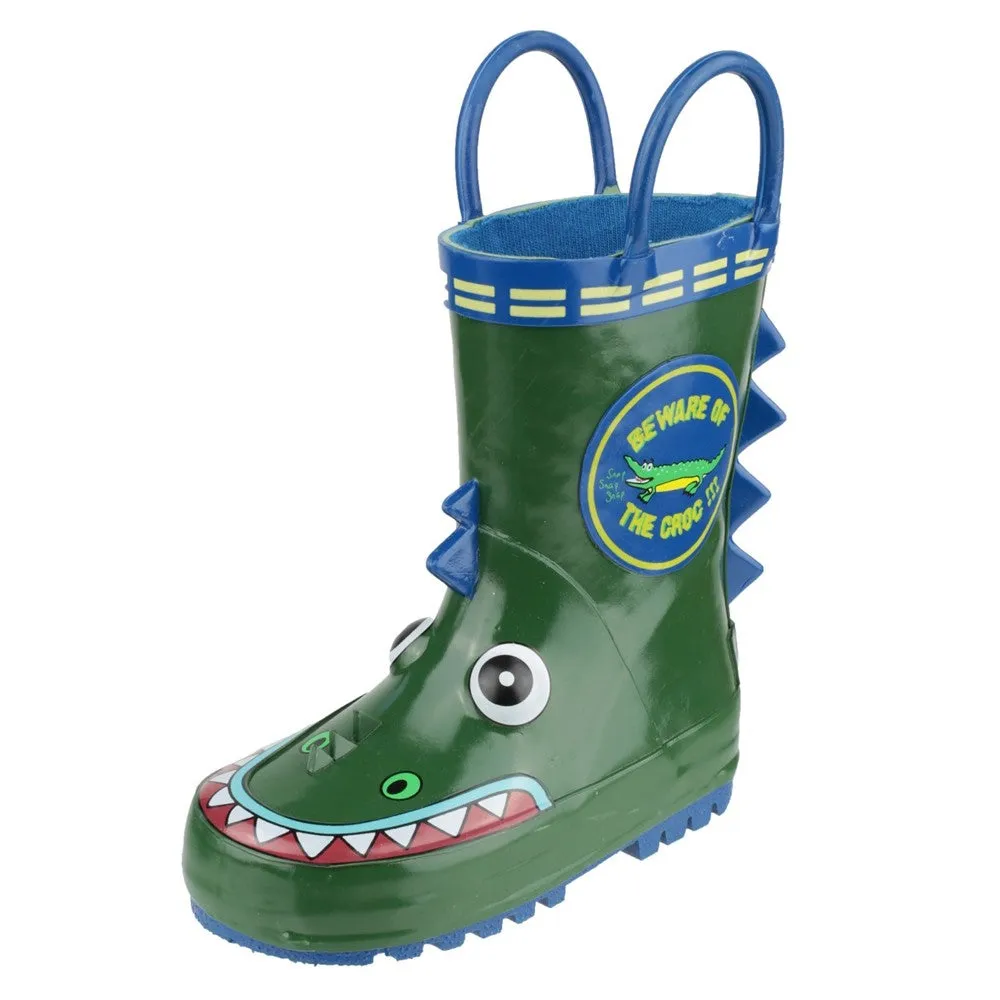 Kids Puddle Waterproof Pull On Boots Crocodile
