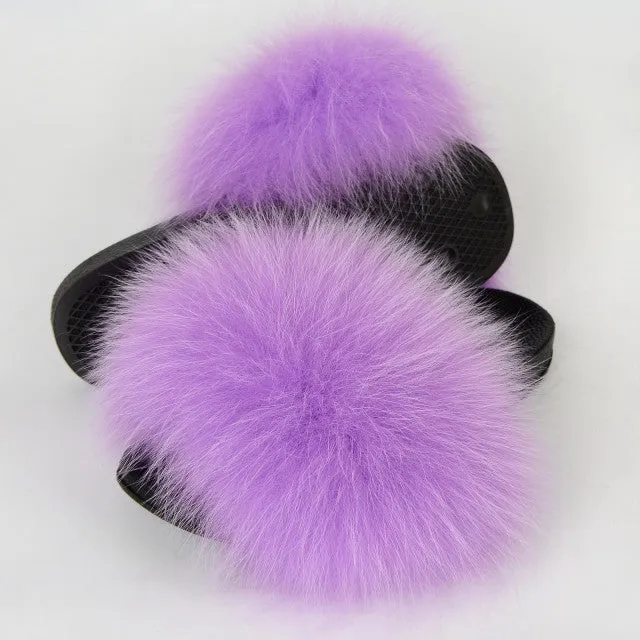 Mauve Real Polar Fox Fur Slippers
