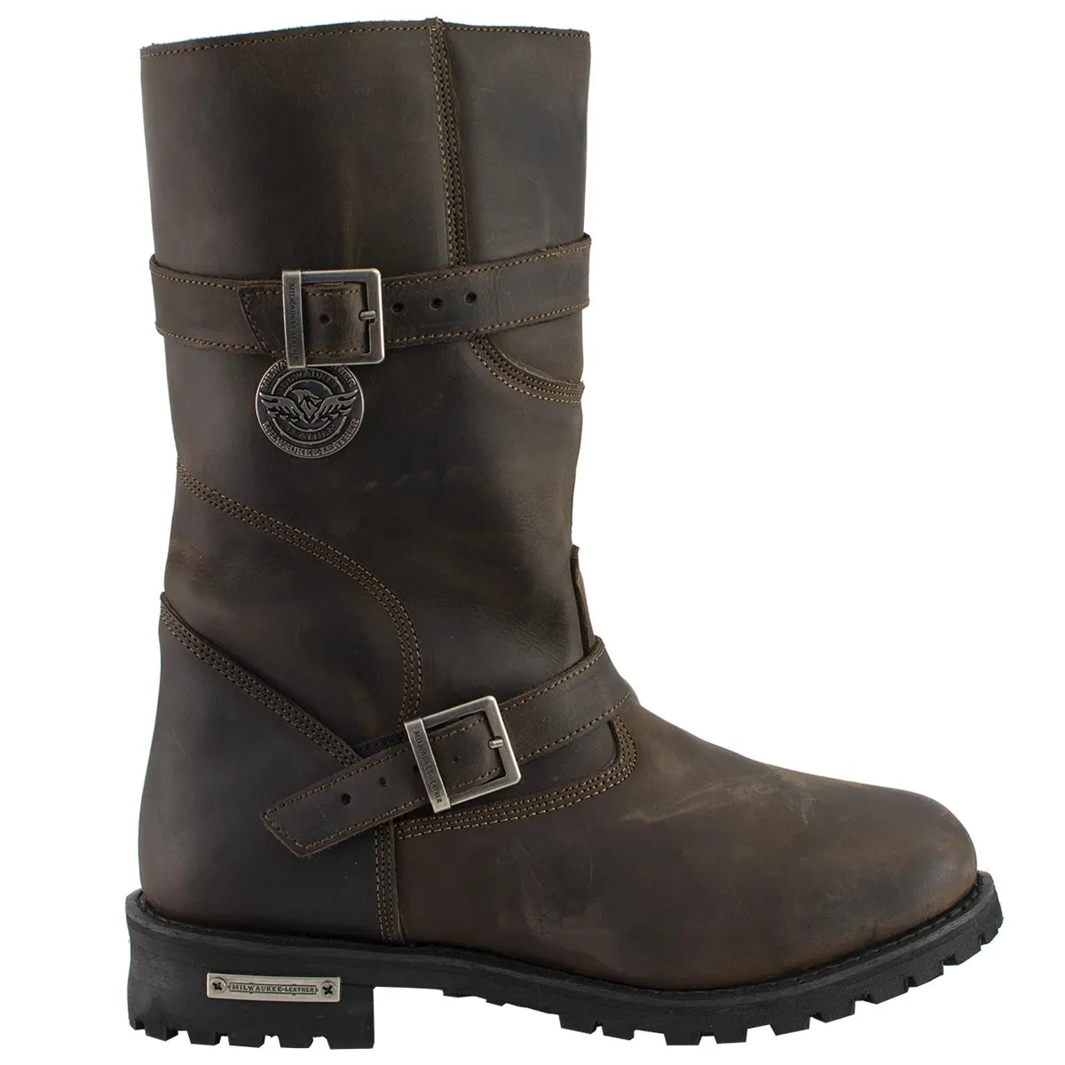 MBM9063 Men's Classic Distressed Brown Motorcycle Leather Engineer Boots