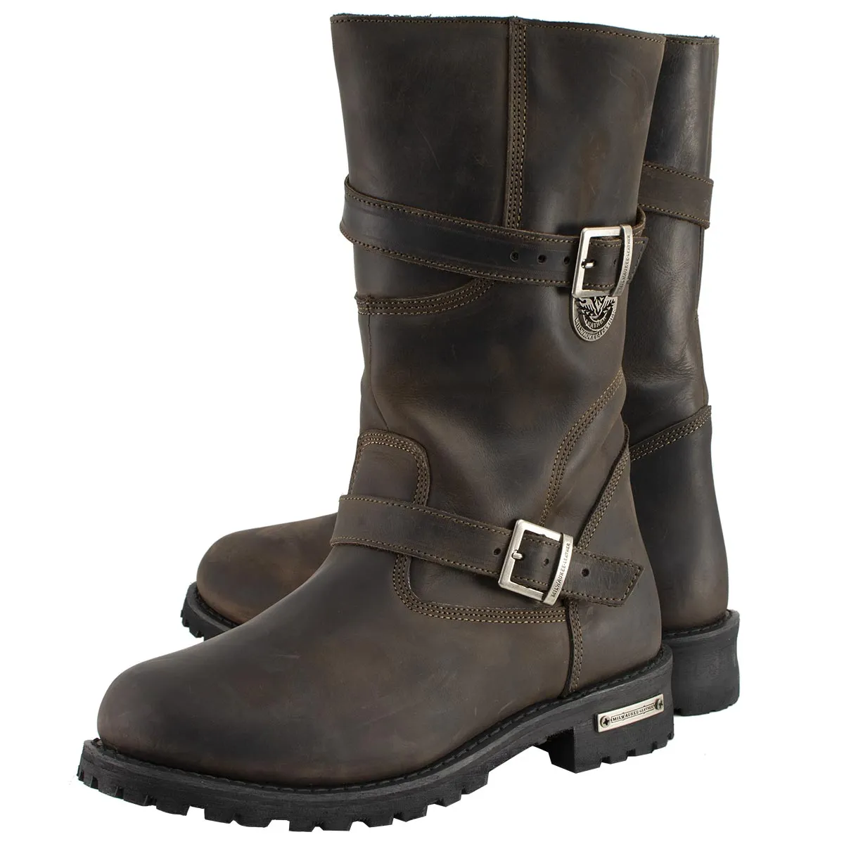 MBM9063 Men's Classic Distressed Brown Motorcycle Leather Engineer Boots