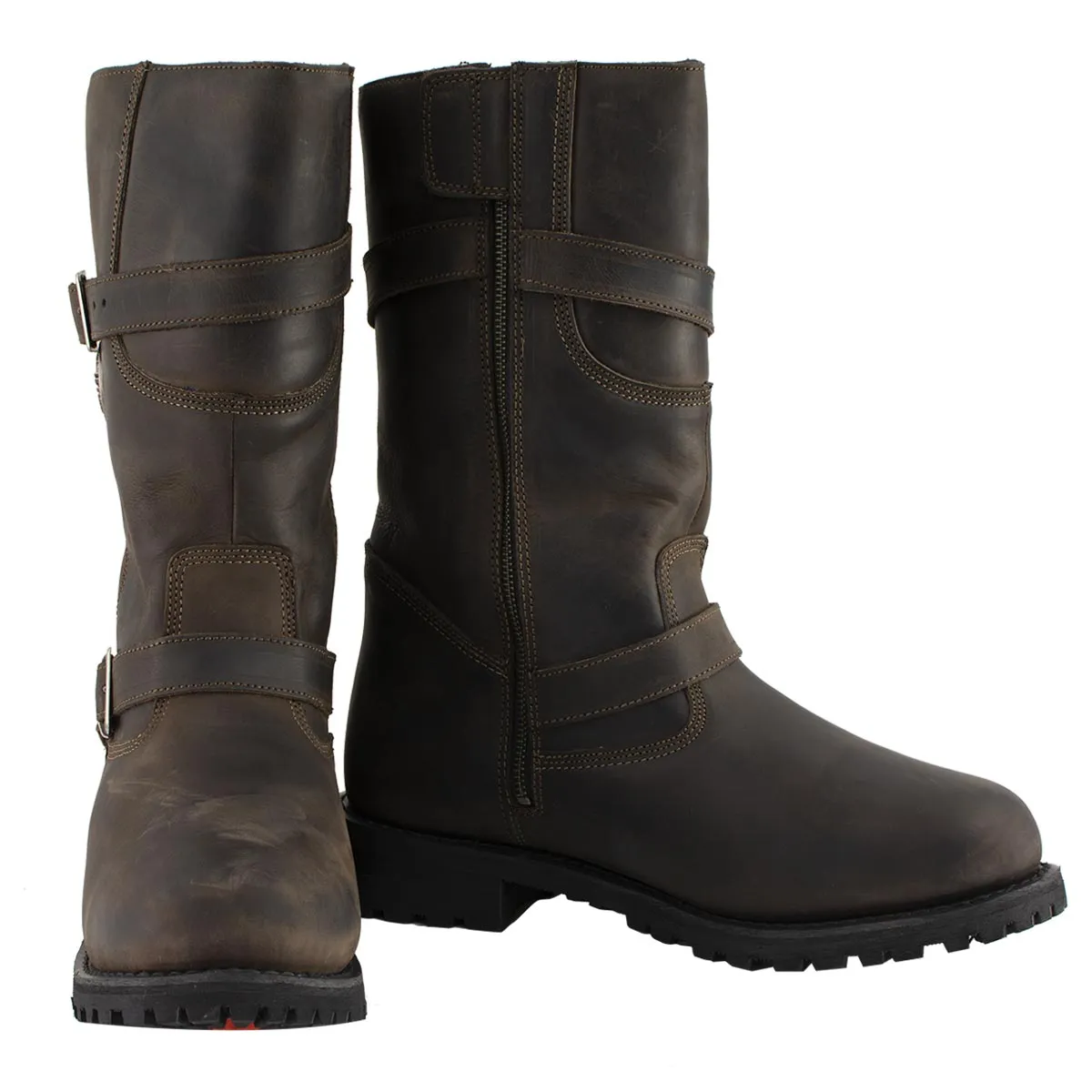 MBM9063 Men's Classic Distressed Brown Motorcycle Leather Engineer Boots