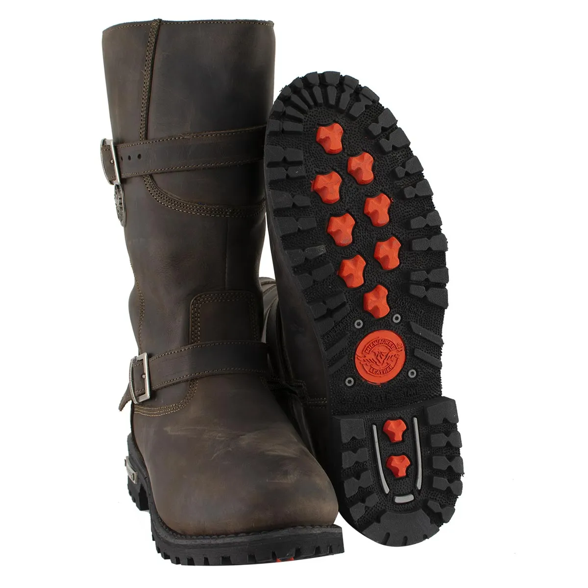 MBM9063 Men's Classic Distressed Brown Motorcycle Leather Engineer Boots