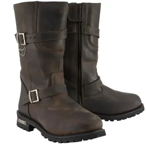 MBM9063 Men's Classic Distressed Brown Motorcycle Leather Engineer Boots