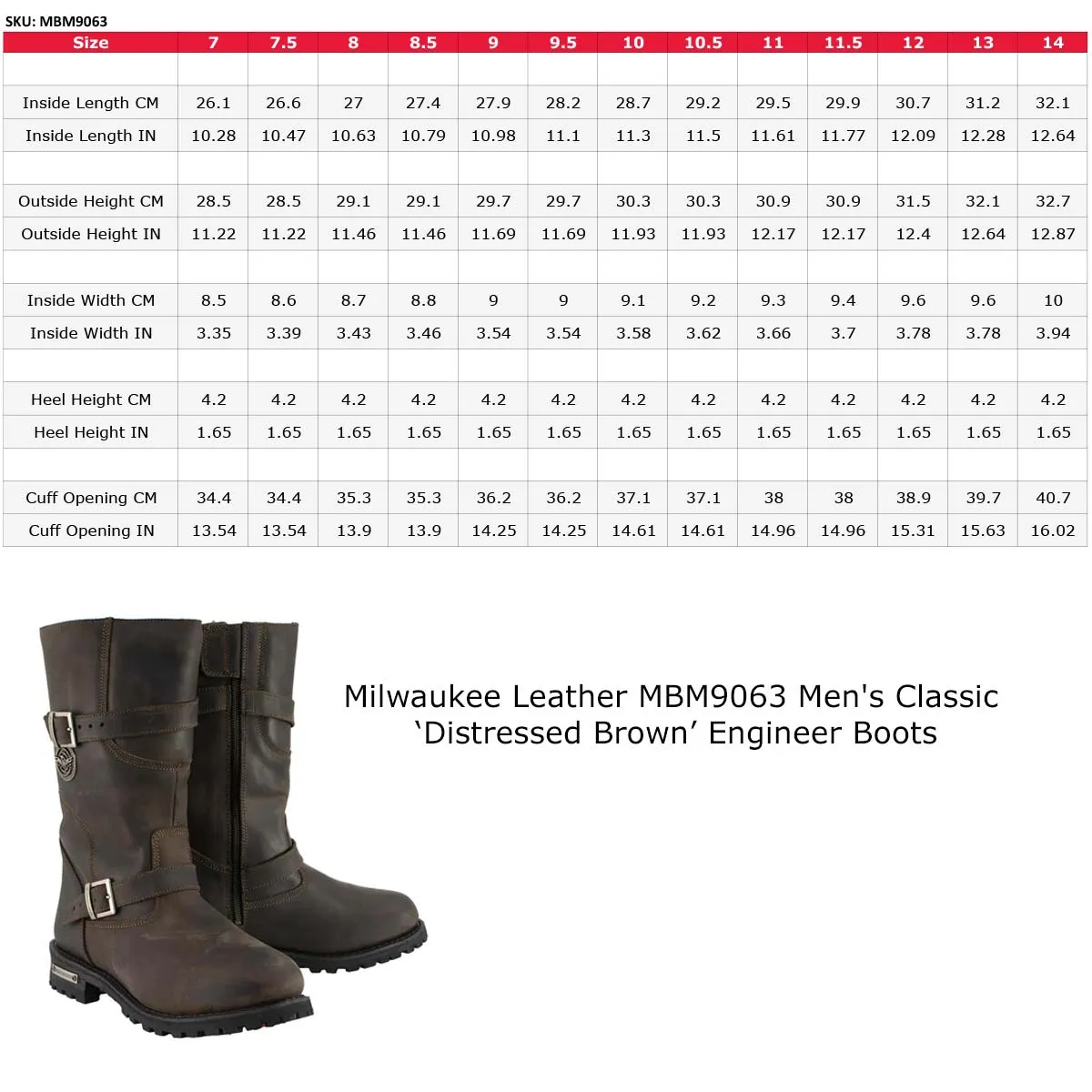 MBM9063 Men's Classic Distressed Brown Motorcycle Leather Engineer Boots