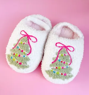 Rock Paper Scissors - Toddler/Kids Pink Bow Christmas Tree Slippers: Large