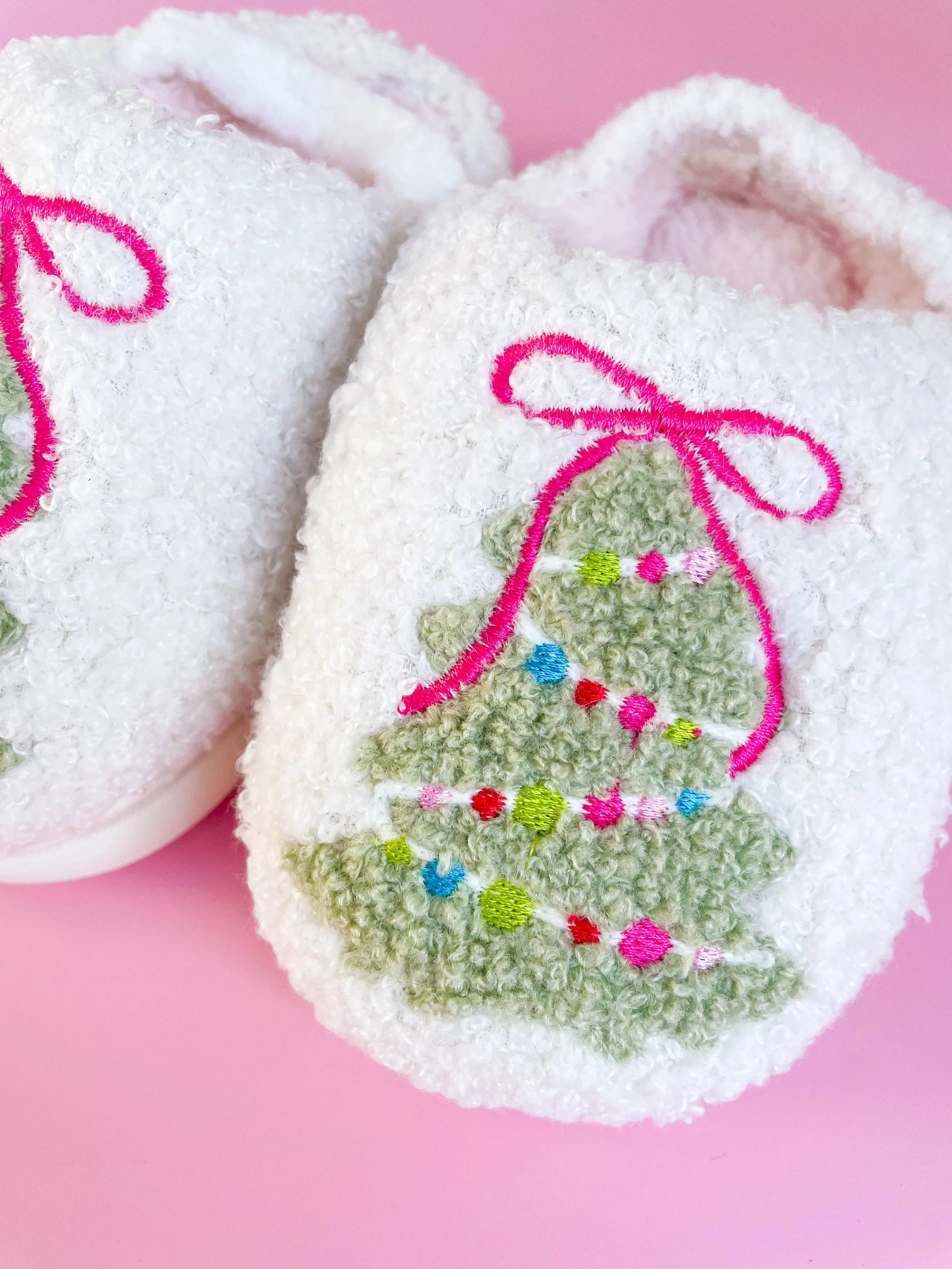 Rock Paper Scissors - Toddler/Kids Pink Bow Christmas Tree Slippers: Large