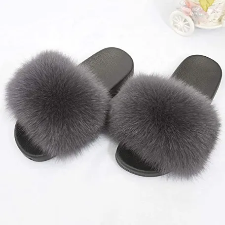 Steel Real Polar Fox Fur Slippers