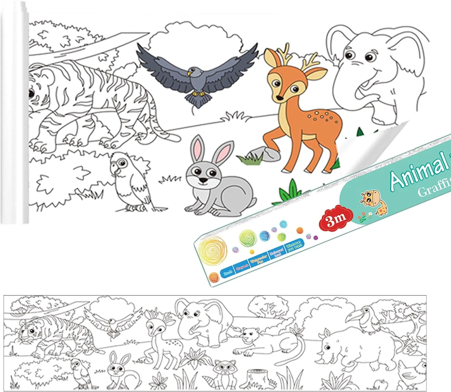Sticky Children's Drawing Roll Coloring Paper Random Design - 3M