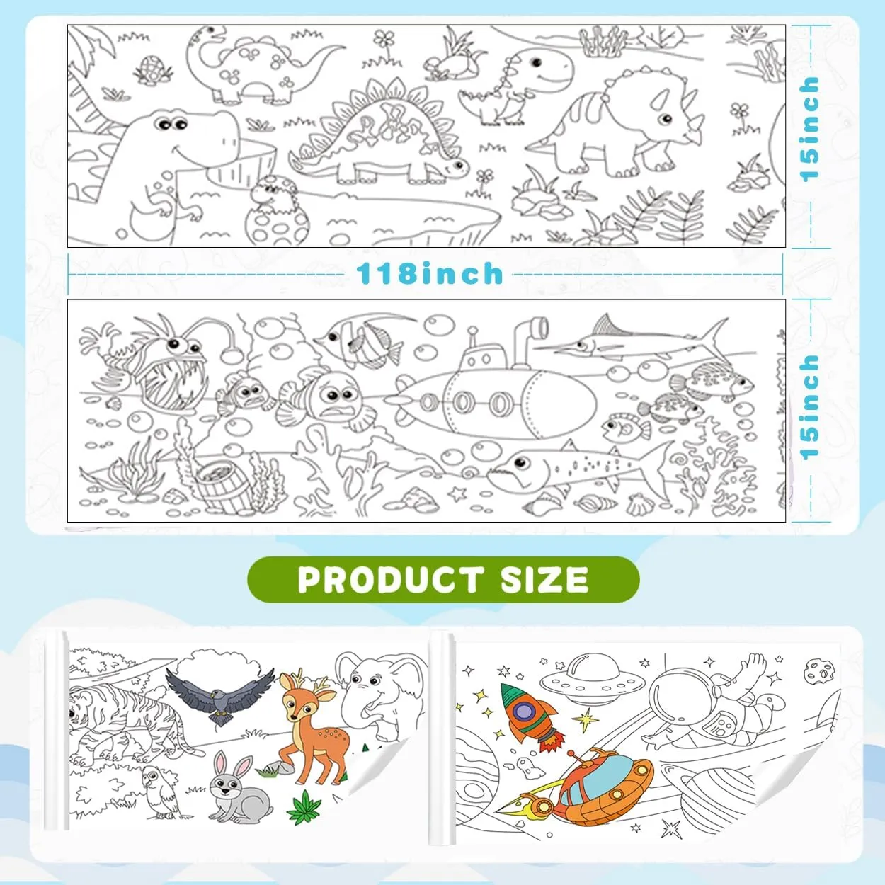 Sticky Children's Drawing Roll Coloring Paper Random Design - 3M